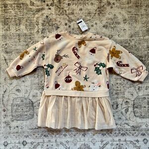 next Cream Holiday Print Tulle Hem Dress